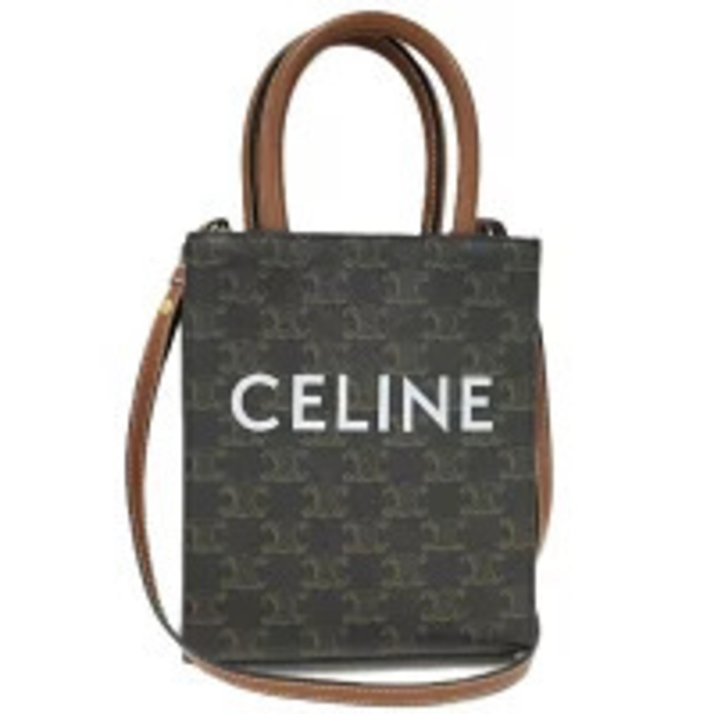 CELINE Vertical Cabas Handbag Triomphe Leather Brown